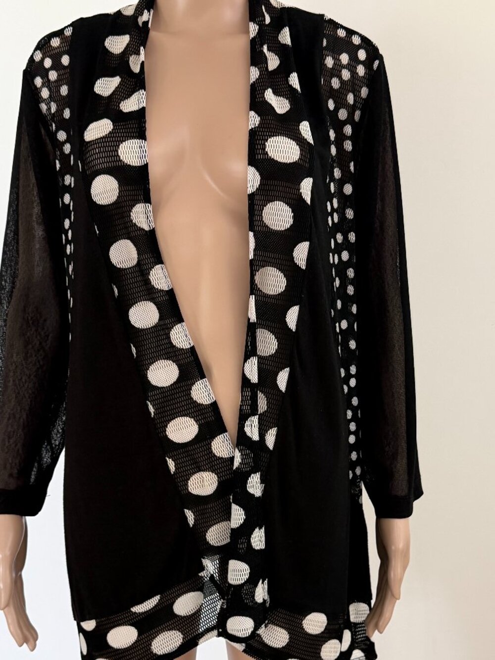 Anis A Women's Size L Black & White Sheer Textured Boho Chic - Picture 3 of 9